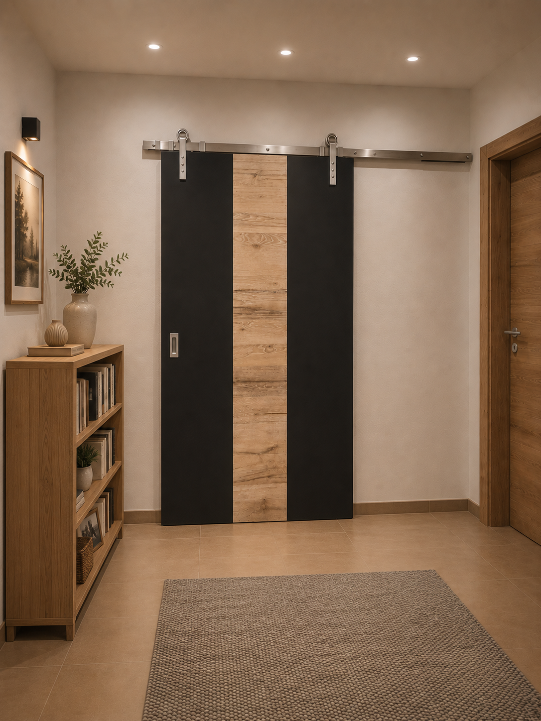 Črna notranja vrata H-design s hrastovim vložkom - belo olje