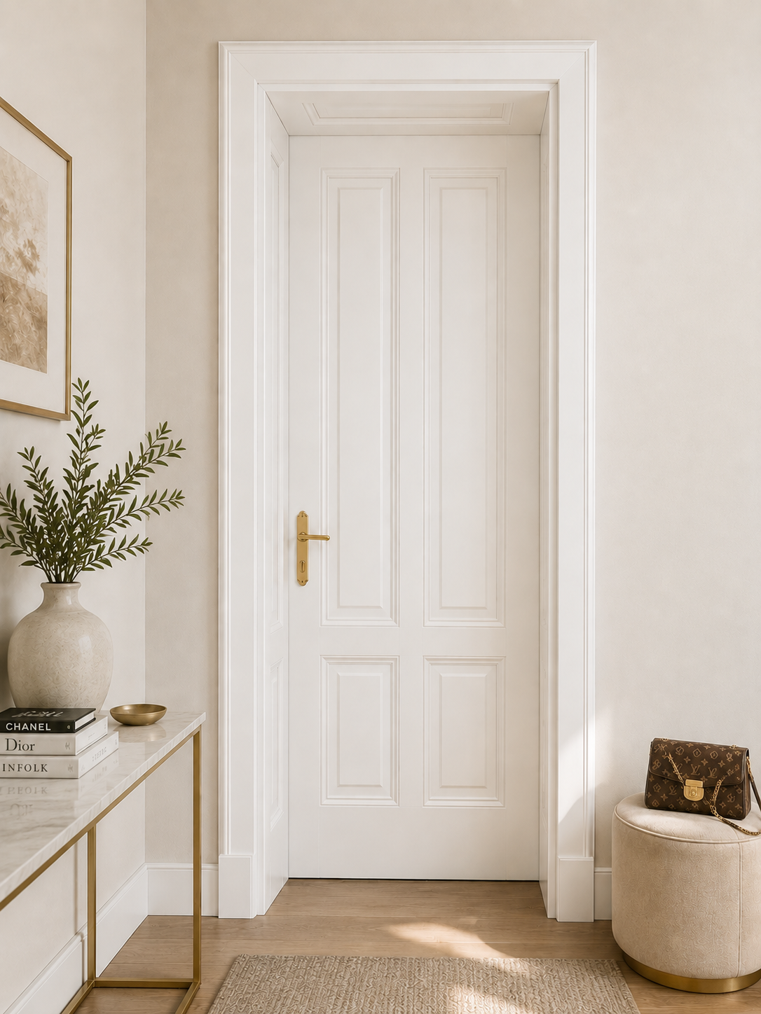 Bela notranja vrata Bellevue 4F, s podbojem na polnila